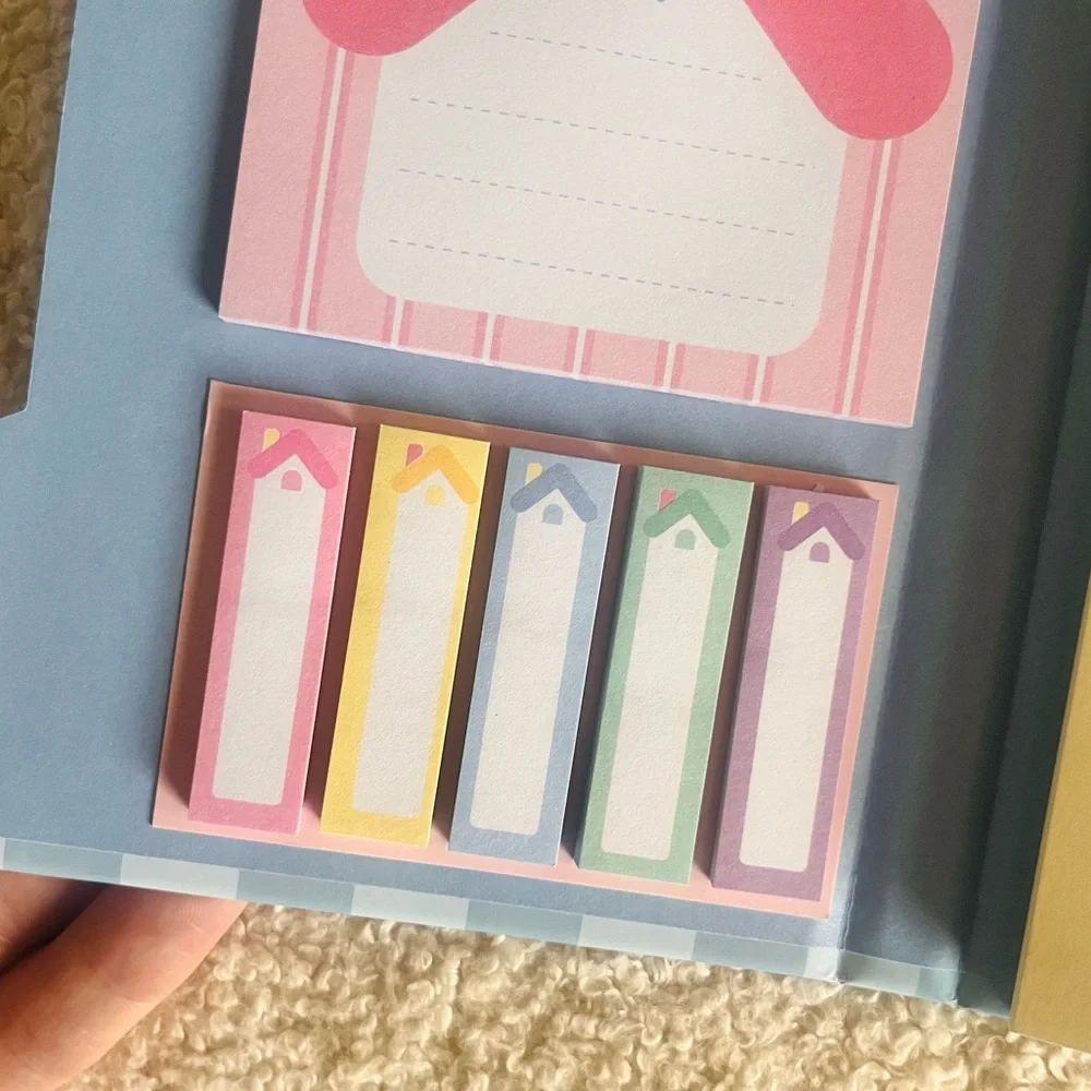 🎉Plaid Pastel House Design Sticky Note & Memo Pad Booklet Set